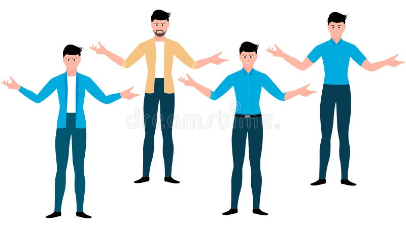 Man opening arms wide, flat character vector illustration set stock illustration