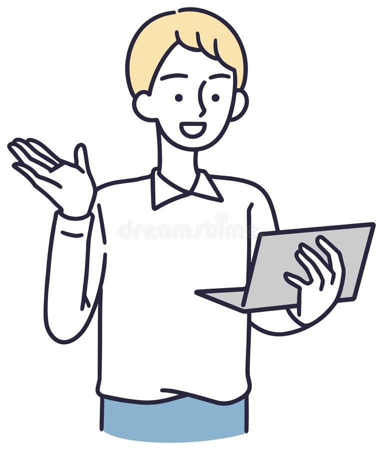 A man operating a computer simple illustration stock illustration