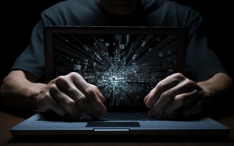 Man Operating Laptop in Close-Up Shot with DELETE on Generative Ai. vector illustration
