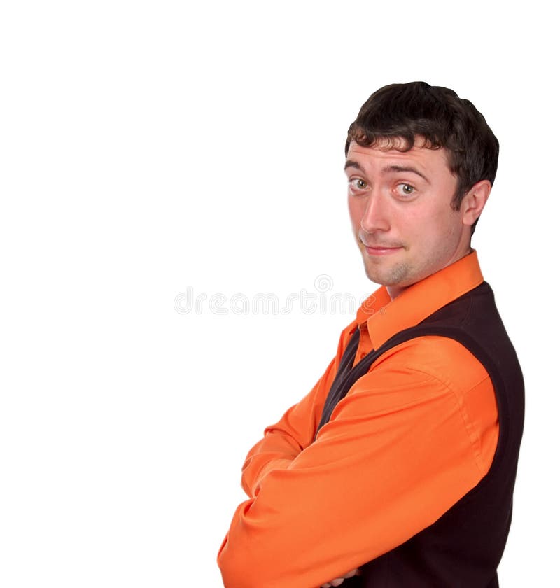 Man in orange shirt stock photo. Image of caucasian, waiting 5522164