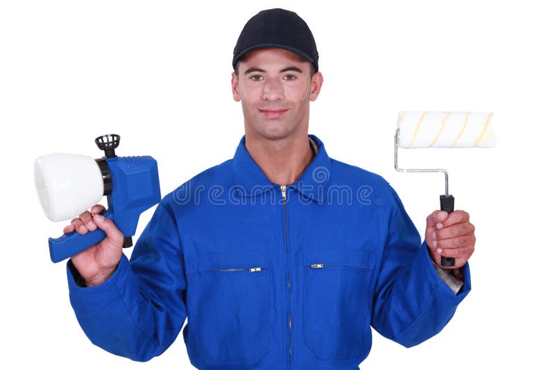 Man with a paint gun stock photo. Image of domestic, hand 32238078