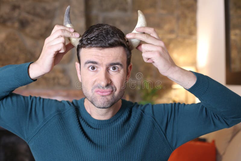 Man with Pair of Growing Horns Stock Photo Image of adulterous, adult 249936612