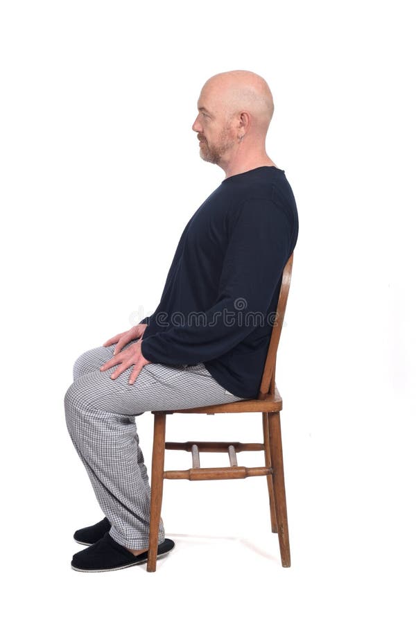 Man in Pajamas Sitting O a Chair on White Background, Side View Stock Image  - Image of caucasian, adult: 191761453