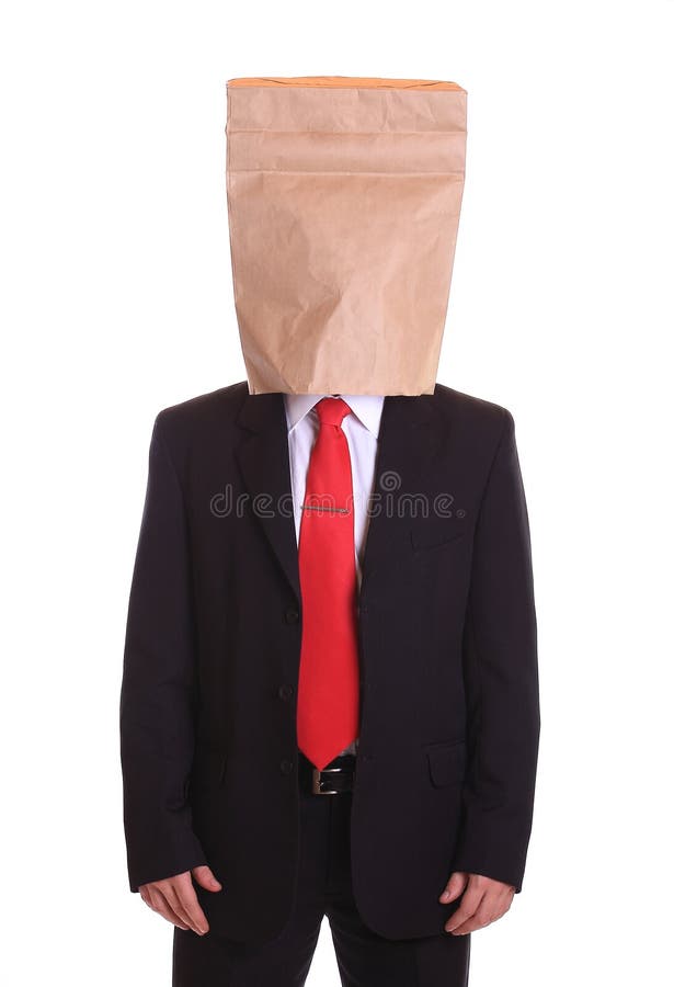 Man with a paper bag on head royalty free stock photo