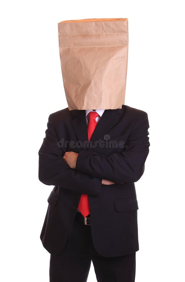 Man with a Paper Bag on Head Stock Image Image of body, paper 34173113