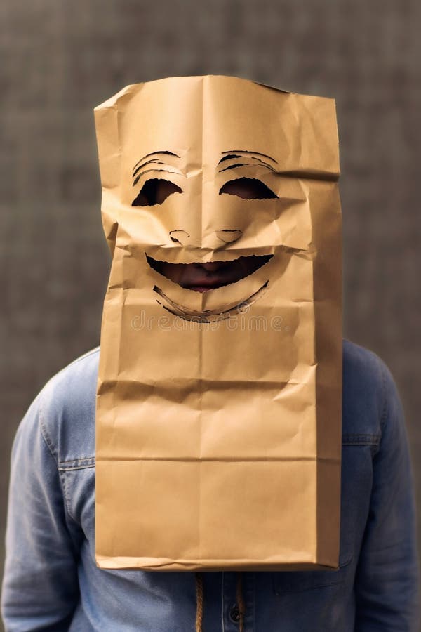 Man with a Paper Bag with Holes for Eyes on His Head. Generative Ai ...