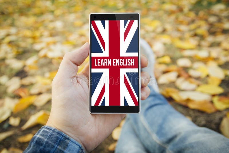 man in the park learn english smartphone