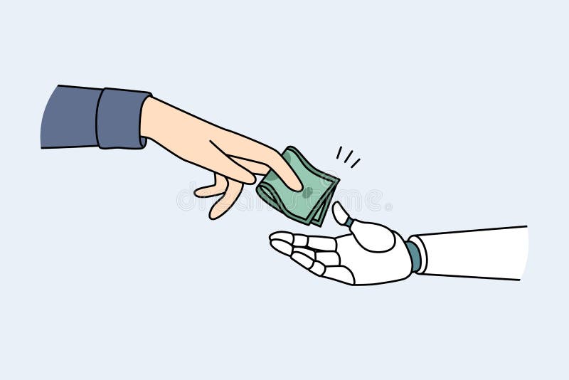 Man pass money to robot vector illustration