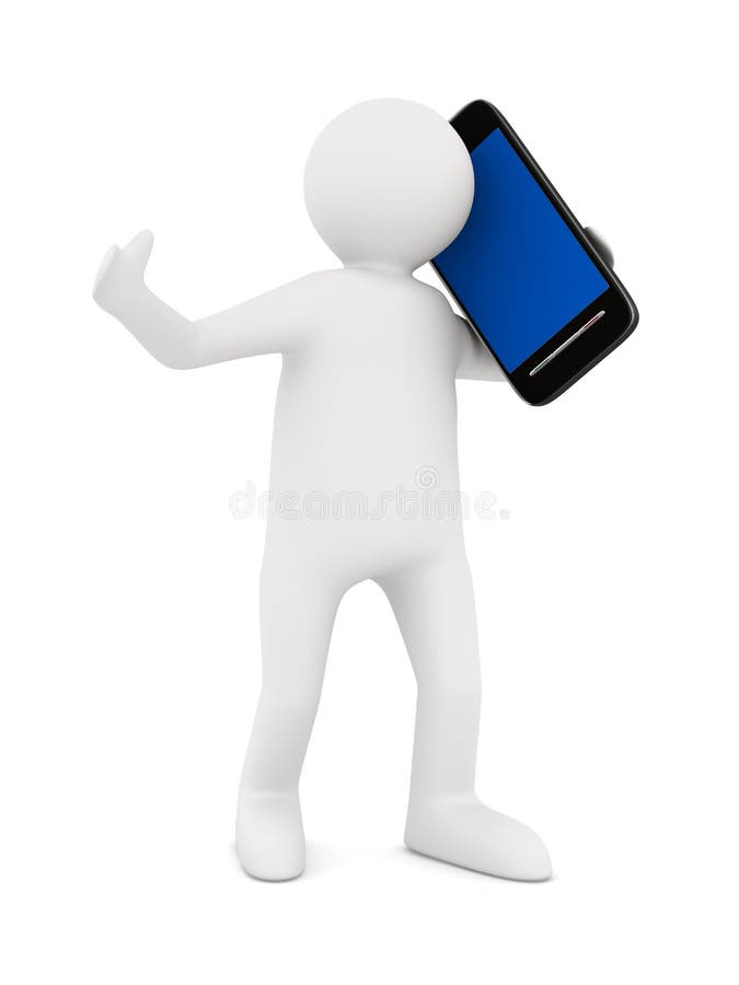 Stick Figure Uses Giant Mobile Device To Text Stock Illustration ...