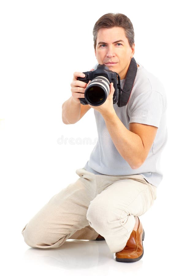 Man with photo camera stock photography