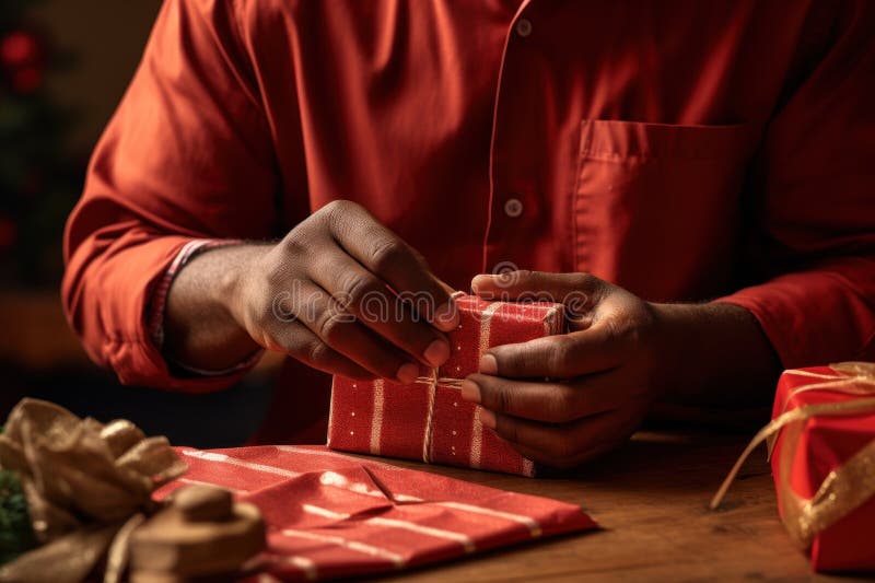 Man Opening Red Gift Box on Table Stock Photo Image of adult, beautiful 300362678