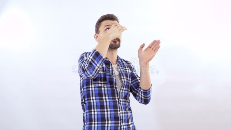 Stink, Smell and a Girl Holding Her Nose in Studio Isolated on a Blue ...