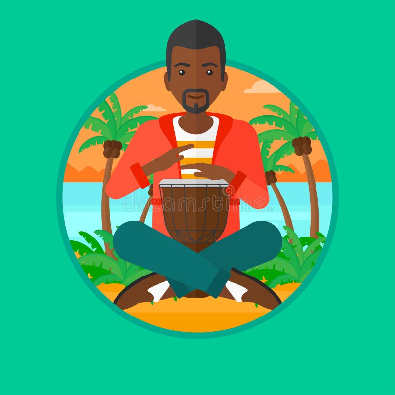 Man playing ethnic drum vector illustration.