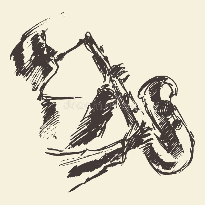 Man Playing Saxophone Drawn Vector Sketch. Stock Vector Illustration of graphic, event 76391424