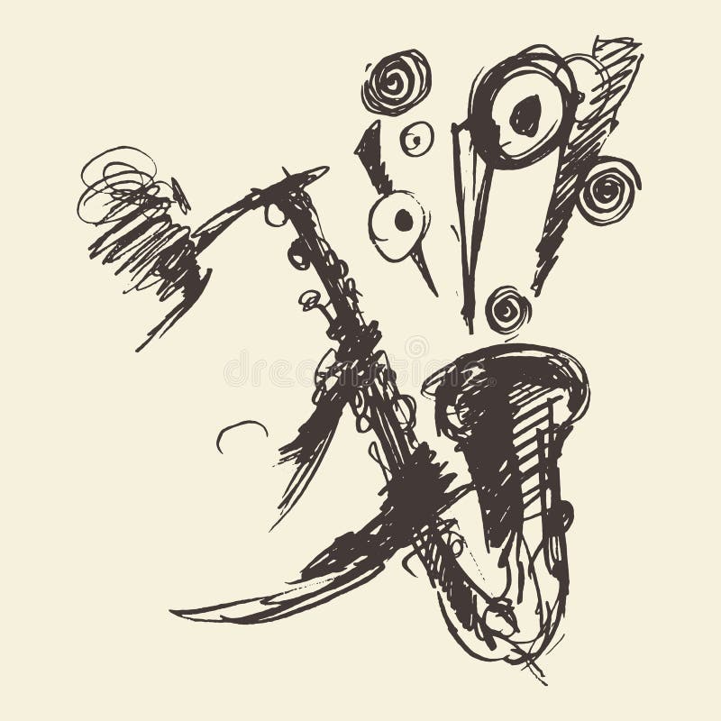 Man Playing Saxophone Drawn Vector Sketch. Stock Vector Illustration of engrave, artistic