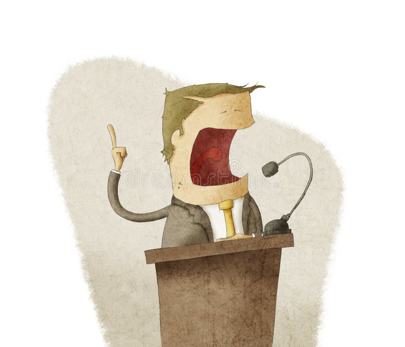 A man at the podium giving speech. Conference podium illustrations