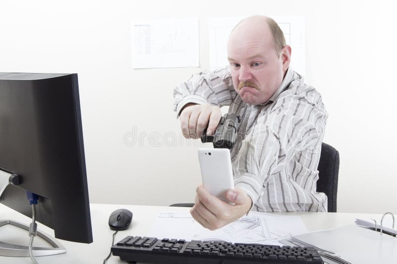 Office Worker Threatening His Phone