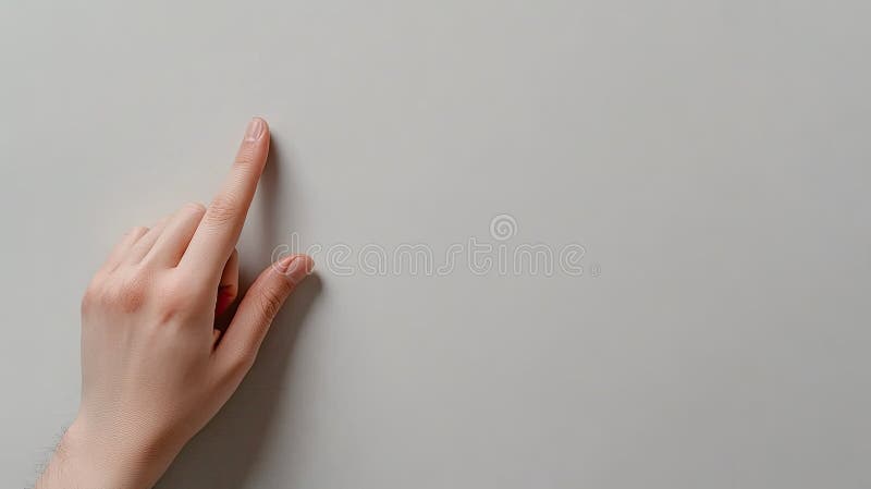 A man points to a virtual fingerprint on a white background while holding a hologram of biometric cotton fabric stock image