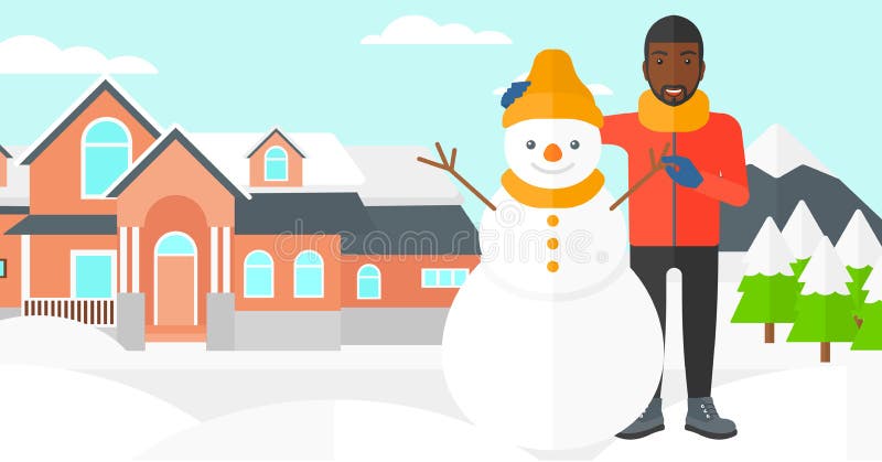 Man posing near snowman. royalty free illustration Man posing near snowman. royalty free illustration