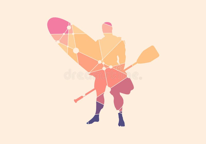 Illustration of man posing with surfboard