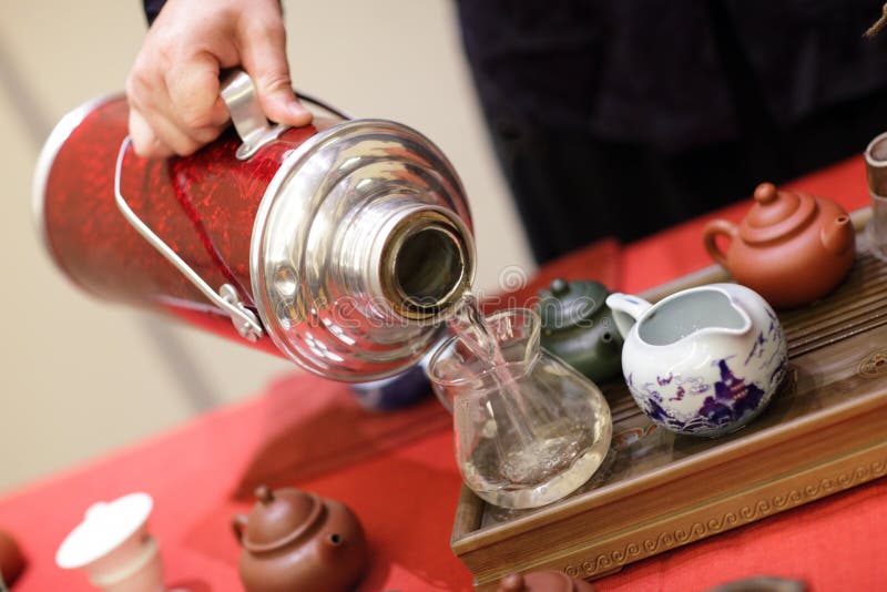 Man Pours Boiling Water Into Jug Stock Photo Image 20055602