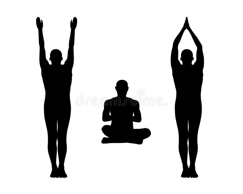 Man practicing yoga silhouettes set 1