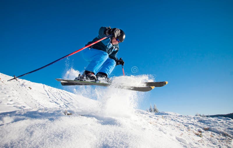 Man practising extreme ski