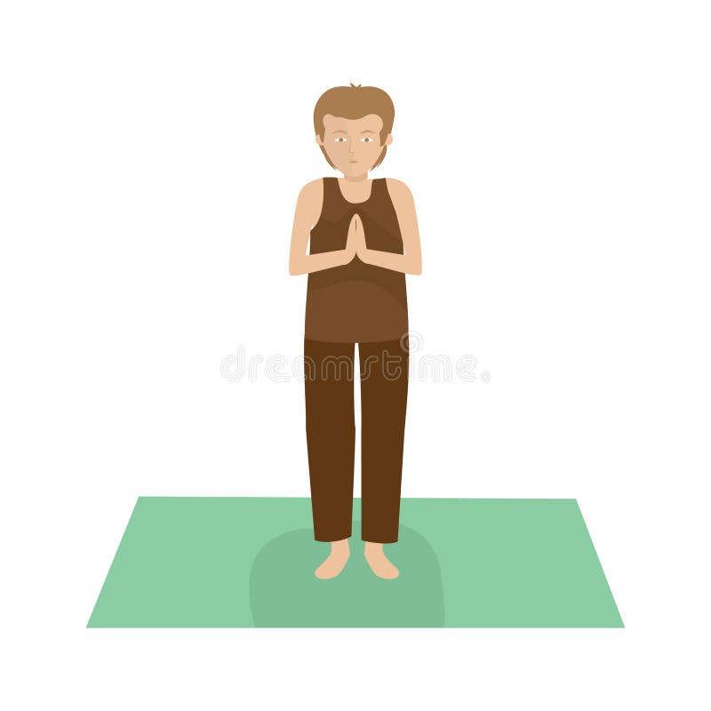 Man Practising Yoga in Mountain Pose. Vector Illustration Decorative