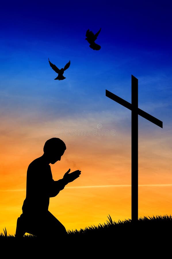 Man Praying Under The Cross Stock Illustration Illustration Of