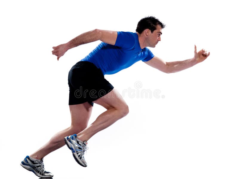 Man profile running sprinting full length stock photography