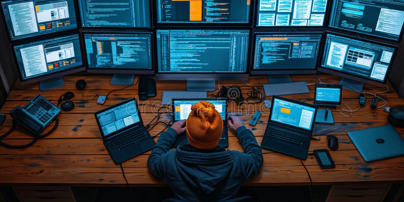 Programmer Hacker Computer Desk Stock Illustrations – 1,493 Programmer ...