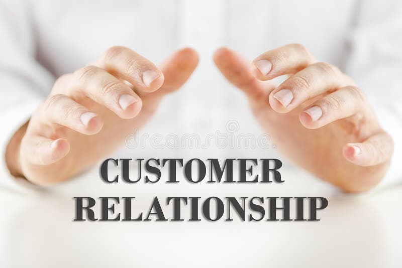 Man protecting the words - Customer Relationship - with his hands conceptual of quality service, guaranteed support and client services