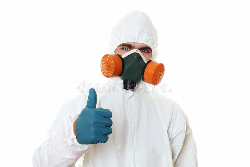 Man in protective suit Thumbs up