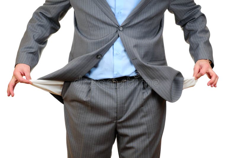 Man Pulling Out Empty Pockets Stock Photo Image of blue, adult 12361048