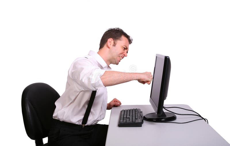 Man Punching Monitor royalty free stock photos