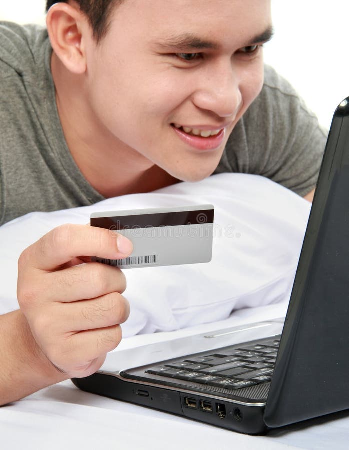 Man Purchasing Online Using Credit Card Stock Image Image of purchase