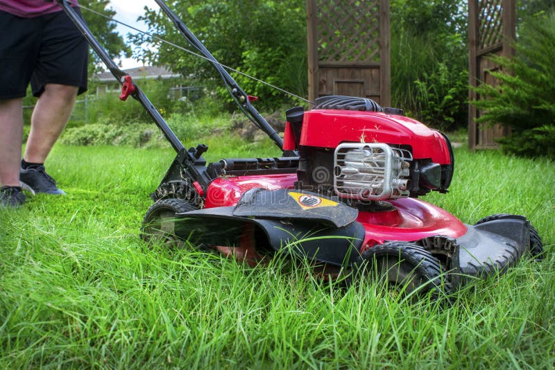 Man pushing lawnmower stock image. Image of cutout, farm - 40466399