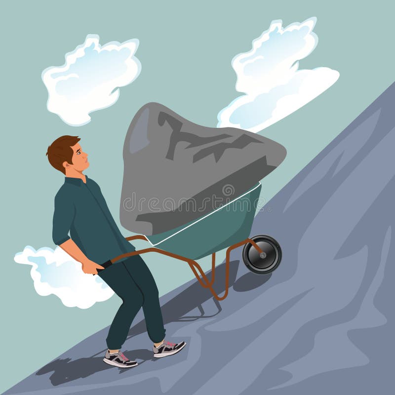 Man Pushing Boulder Uphill stock vector. Illustration of unstoppable 40156468