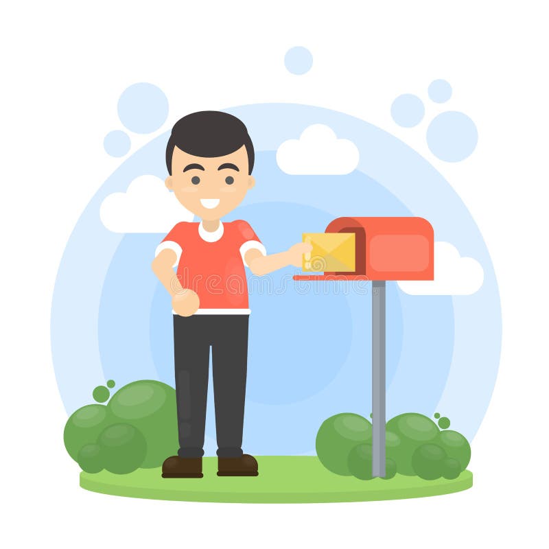 Man put letter in mailbox. stock illustration Man put letter in mailbox. stock illustration