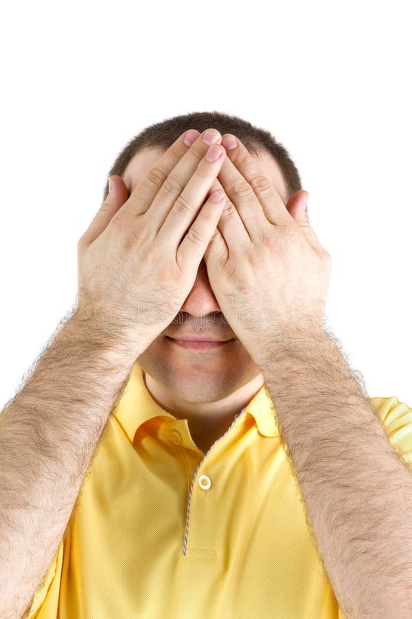Man Puts His Hand Over His Eyes Stock Image Image of background