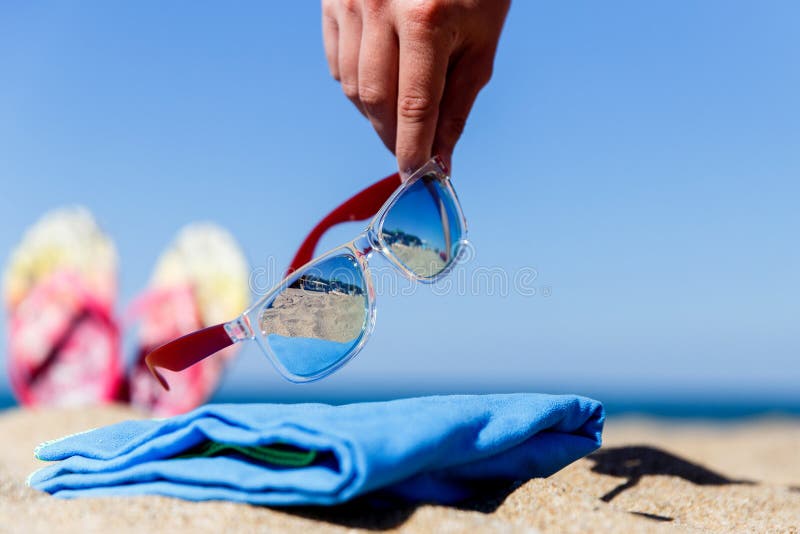 Man Puts On His Sunglasses And Looks To Side Stock Image Image of