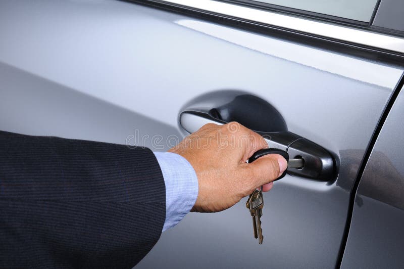 Man Putting Car Key into Door Lock Stock Photo Image of handle, caucasian 25953992
