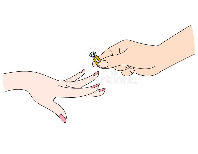 Man Putting a Diamond Ring on Woman’s Finger. Stock Vector