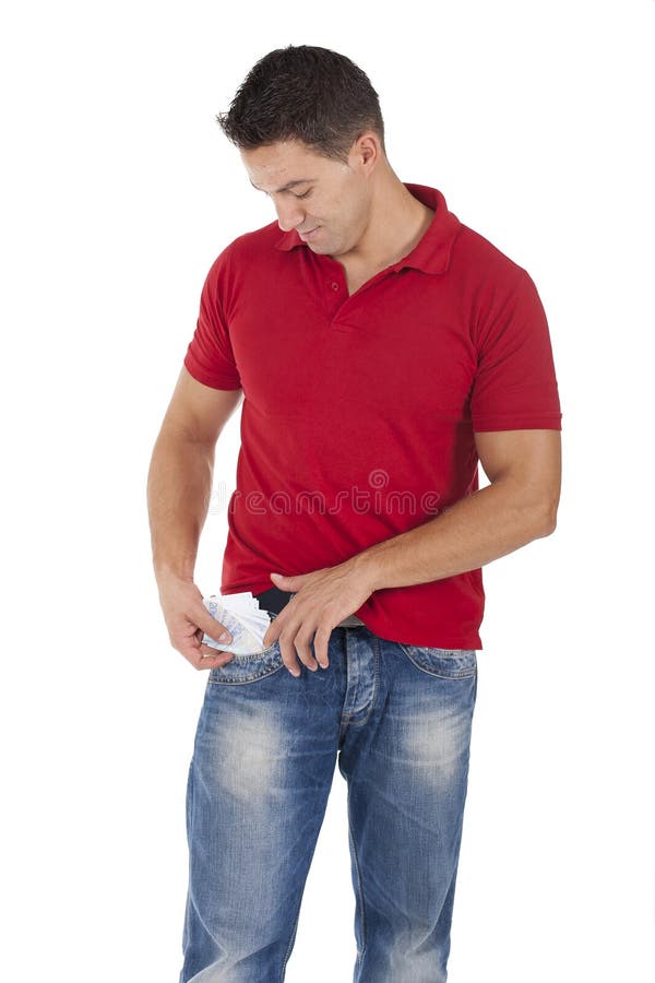 Man putting money on his pocket