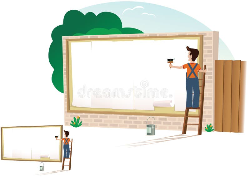 Man putting up poster stock vector. Illustration of advertising 70826836