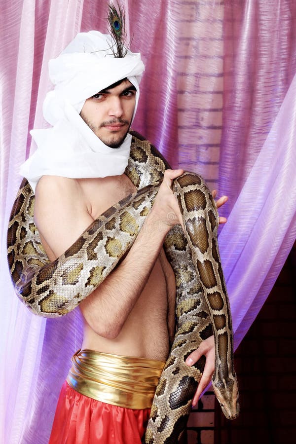Man with a python royalty free stock photos