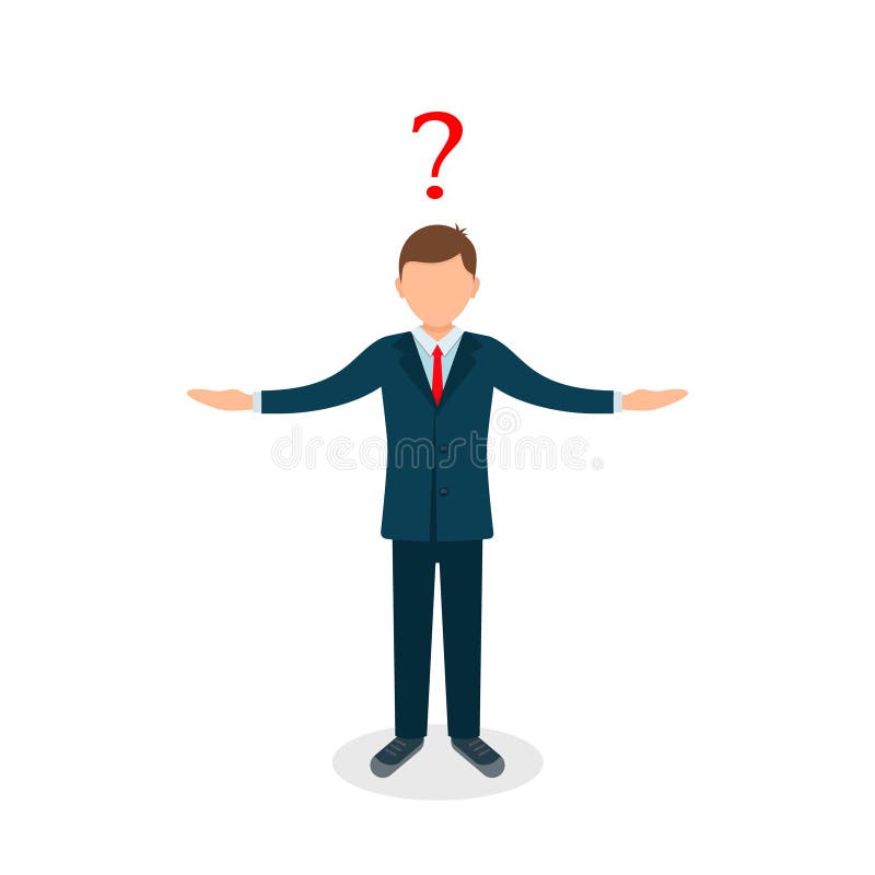 Man with question silhouette with raised hands up on white background. Human front view Vector illustration vector illustration