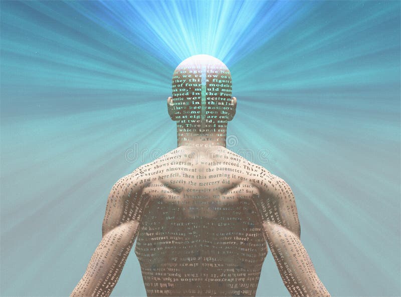 Man Radiates Light From Text On His Skin Stock Illustration