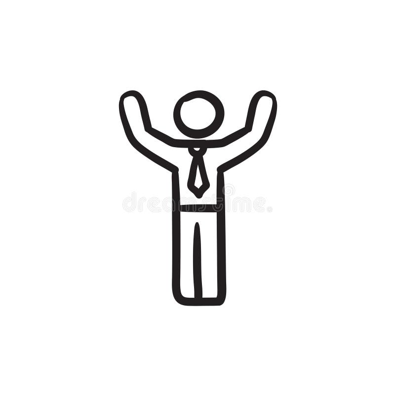 Man with Raised Arms Sketch Icon. Stock Vector Illustration of