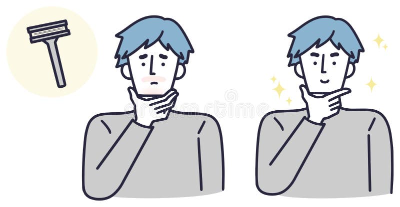 A man with razor burn, before and after set, illustration